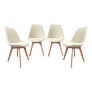 Lot de 4 chaises scandinaves revêtement velours côtelé blanc cassé. pieds bois de hêtre - Nils