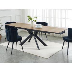 Table à manger extensible 6 à 10 personnes en céramique, verre trempé et métal - Naturel clair et Noir - liomina de Maison Céphy