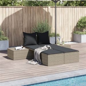 VidaXL Chaise longue double avec coussins gris clair résine tressée, chaise longue, chaise longue d'extérieur, lit de jour de jardin