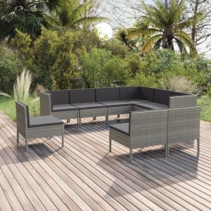 VidaXL Salon de jardin, 9 pcs avec coussins, R&eacute;sine tress&eacute;e Gris