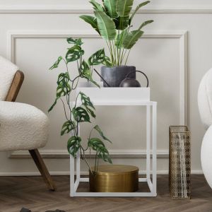 ML-Design Support pour Plantes, Métal Blanc, 35x35x46 cm, Carré, Empilable, Surface de