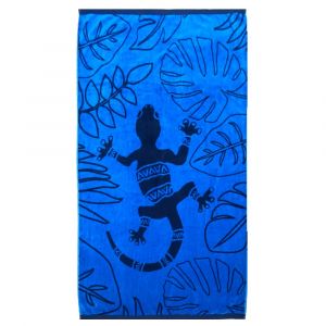Serviette de plage éponge velours Jacquard Festo 90x170 bleu royal