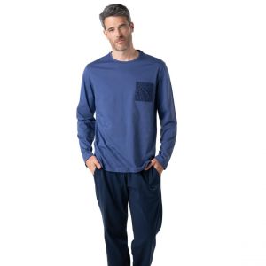Eminence Pyjama long col rond homme Liberty bleu en coton