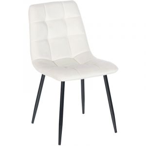 D&eacute;coshop26 Chaise de salle &agrave; manger x1 coutures forme carr&eacute;es en velours blanc cr&egrave;me pieds en m&eacute;tal noir 100001959
