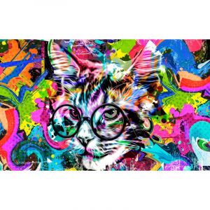 Tableau Pop art chat lunette - 80x50cm - made in France