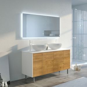 Distribain Meuble de salle de bain VERZINO Blanc mat et Bois Naturel