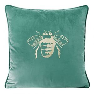 Eurofirany Housse de Coussin élégante en Velours avec Impression 45 x 45 cm Housse de Coussin en Velours Doux Abeille dorée, Menthe foncée
