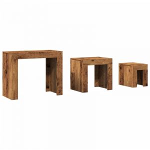 VidaXL Tables basses gigognes 3 pcs vieux bois bois d'ingénierie, table gigogne, table gigogne moderne, ensemble de tables gigognes