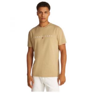 Tommy Jeans T-Shirt Manches Courtes Homme Linear Logo Coton, Beige (Relic Tan), XL