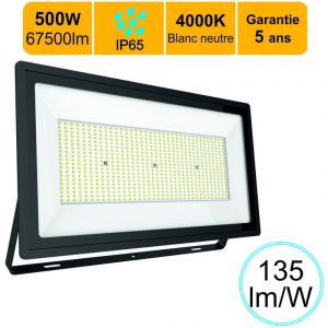 Lutèce Projecteur LED pro haute puissance 500W 67500lm 135lm/W 4000K IP65 - câble 1M - garantie 5 ans
