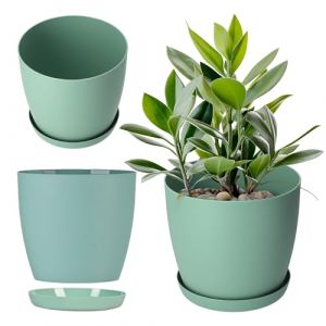 Pot de Fleurs en Plastique avec Soucoupe et Finition Mate Élégante, Cache-Pot pour Une Décoration Intérieure Raffinée et Moderne (18 cm, Vert) - Kadax