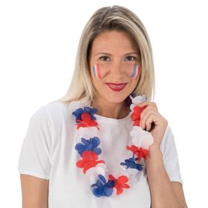 Ruedelafete Collier à fleurs Supporter France, bleu/blanc/rouge