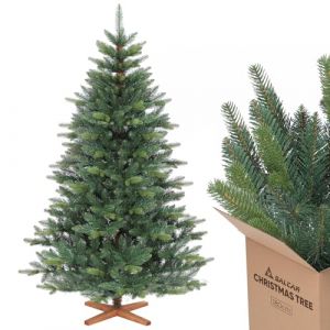 Salcar Sapin de Noël Artificiel Nordmann 180 cm Ø116 cm Bicolore en PE & PVC avec Pied en Bois Naturel Aspect Réaliste