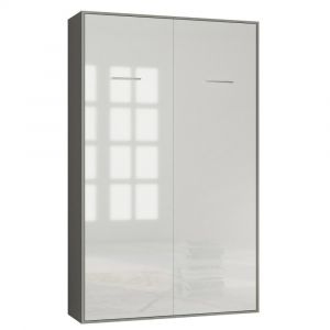 Image de Inside75 Armoire lit escamotable SMART-V2 structure gris graphite mat, façade Gloss blanc brillant 140*200 cm - gris