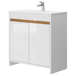 Vicco - Ensemble de meubles de salle de bain Lemgo, Blanc, 2 pièces, armoire basse 80 cm