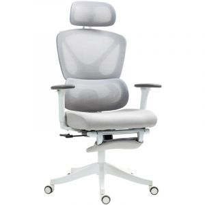 Homcom Chaise de bureau ergonomique inclinable support lombaires repose-pied blanc gris