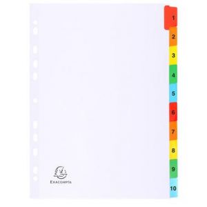 Exacompta 1110E - Intercalaires 1-10 10 positions, format A4, en carte touches couleurs, coloris blanc