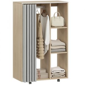 Homcom Armoire penderie - mobile 4 roulettes - tringle à vêtements et étagères ouvertes - 80 x 40 x 128 cm - effet bois naturel