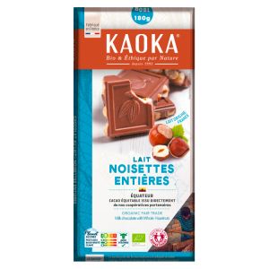Kaoka Barra de chocolate de leite com avel&atilde; inteira 180 g
