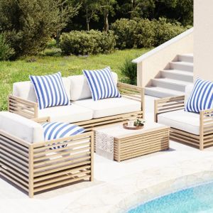 VidaXL Coussins décoratifs 4 pcs Rayures bleues et blanches 65x65x16cm