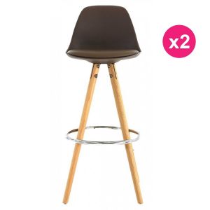 Image de Kosyform Lot De 2 Chaises De Bar Haute Taupe Piétement Chêne