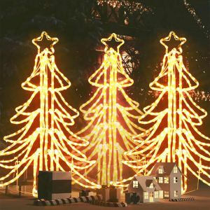 Image de VidaXL Arbres de Noël pliables avec LED 3 pcs Blanc chaud 87x87x93 cm