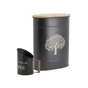 Aubry Gaspard Tabouret et seau à pellets avec pelle Au coin du feu Métal noir Arbre