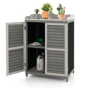 Coast Wooden Garden Table Storage Cabinet 67x47x100 cm Grey avec plan de travail en métal et 2 étagères