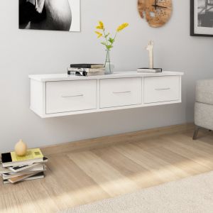 Image de VidaXL Étagère murale et tiroirs Blanc brillant 88x26x18,5cm Aggloméré