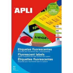 Image de APLI 15076 - 280 étiquettes jaune fluo, format 99,1 x 38 mm (20 feuilles / cdt)