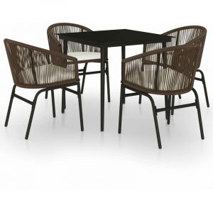 VidaXL Ensemble de salle à manger de jardin en rotin et verre brun et noir avec 5 pièces Vida XL