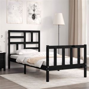 VidaXL Cadre de lit avec tête de lit noir petit simple bois massif