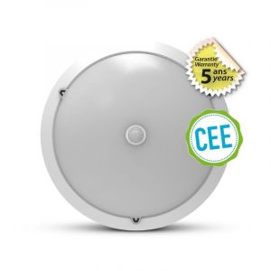 Vision-El Plafonnier LED Rond Blanc Ø300mm - 20W 2500lm 4000K - Détecteur IR - IP65 - Garantie 5 ans