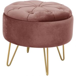Pouf de Rangement avec Couvercle matelass&eacute; AKORD CARO velour colour Rose hauteur 33 cm