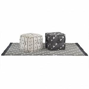 VidaXL Ensemble de pouf et tapis 3 pcs Tissu &agrave; rayures