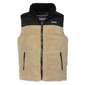 Schott Doudoune sans manches sherpa et nylon capuche cachée Beige - Couleur Beige - Taille S
