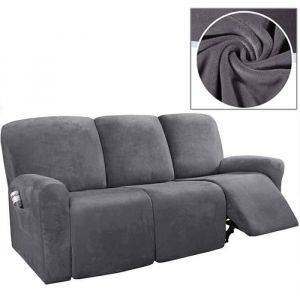Couverture De Canap&eacute;, 8-Pi&egrave;ces Velours &Eacute;tendue Housse De Fauteuil Relax 3 Places Inclinable Housse De Canap&eacute; - Gris