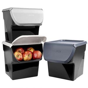 VILDE Lot de 3 conteneurs de stockage 34x26x27,5 cm - Plastique alimentaire - couvercles colorés - compatibles congélateur