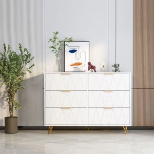 Commode de chambre - TANANT - 6 tiroirs - Design Scandinave - Blanc - 100x34x72.5 cm