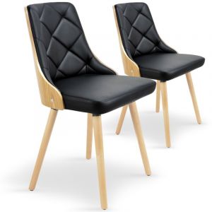 Lot de 2 chaises scandinave c ne clair et noir PERIG