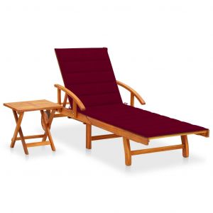 Image de VidaXL Chaise longue de jardin avec table et coussin Bois d'acacia Rouge