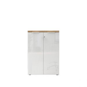 Image de Meuble de bureau bas 2 portes 2 étagères avec serrure à clé poigné métal EASY
