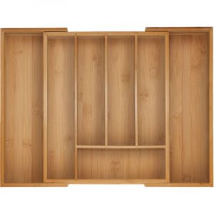 Relaxdays Boîtes à Couverts, Range-Couverts Extensible en Bambou, 5-7 Compartiments, HxLxP: 5x29,5-47,5x38 cm, Naturel