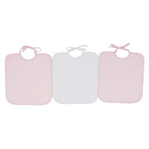 Ti TIN, Lot de 3 Bavoirs Imperm&eacute;ables, 33x36 cm | 90% Coton - 10% Polyester - Bavoirs pour B&eacute;b&eacute;s de plus de 1 an - Boucle, Ruban de Fermeture - Sans Plastique - Couleur unie (Blanc et Rose) - 320gr/m&sup2;