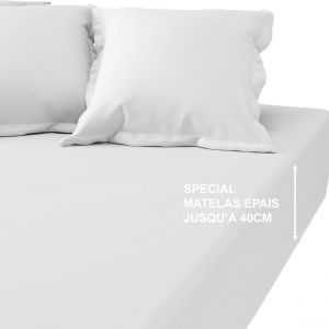 Drap-housse grand bonnet XL Coton Tertio - Blanc