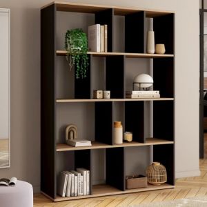 Idmarket Etag&egrave;re biblioth&egrave;que JENA 4 niveaux noir et effet bois H.143 cm