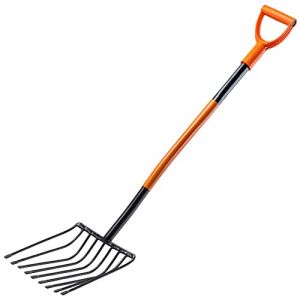 KADAX Fourche à Pommes de Terre dotée d'une Tête en Acier Trempé au Carbone et des Dents Plates, Outil de Jardin avec Manche Long (9 Dents)