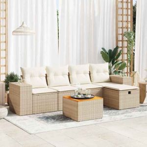 VidaXL Salon de jardin avec coussins 6 pcs beige résine tressée, ensemble de canapé d'angle de jardin, meuble d'angle de jardin 3325866