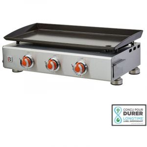 Image de Brasero Grill Plancha à gaz Alicia ii Inox 3 feux Surface cuisson 67 x 34 cm - 3 brûleurs - Plaque acier émaillée - Piezo intégré - Tiroir graisse - Jusqu'à 10