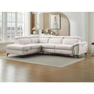 Vente-unique - Canapé d'angle gauche relax électrique en tissu chiné beige cadilo